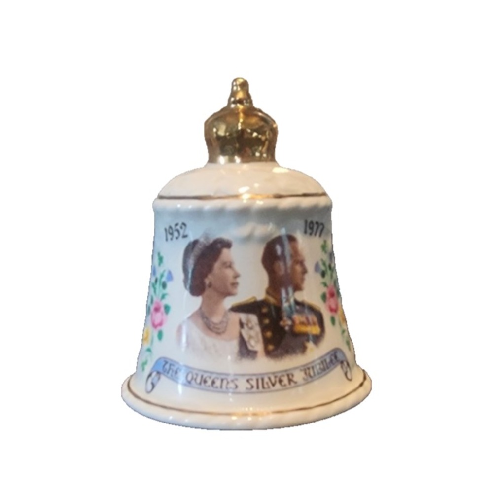 Collectible Queen Elizabeth II Bell 1952-1977 Silver Jubilee Gold Trim (F-1)